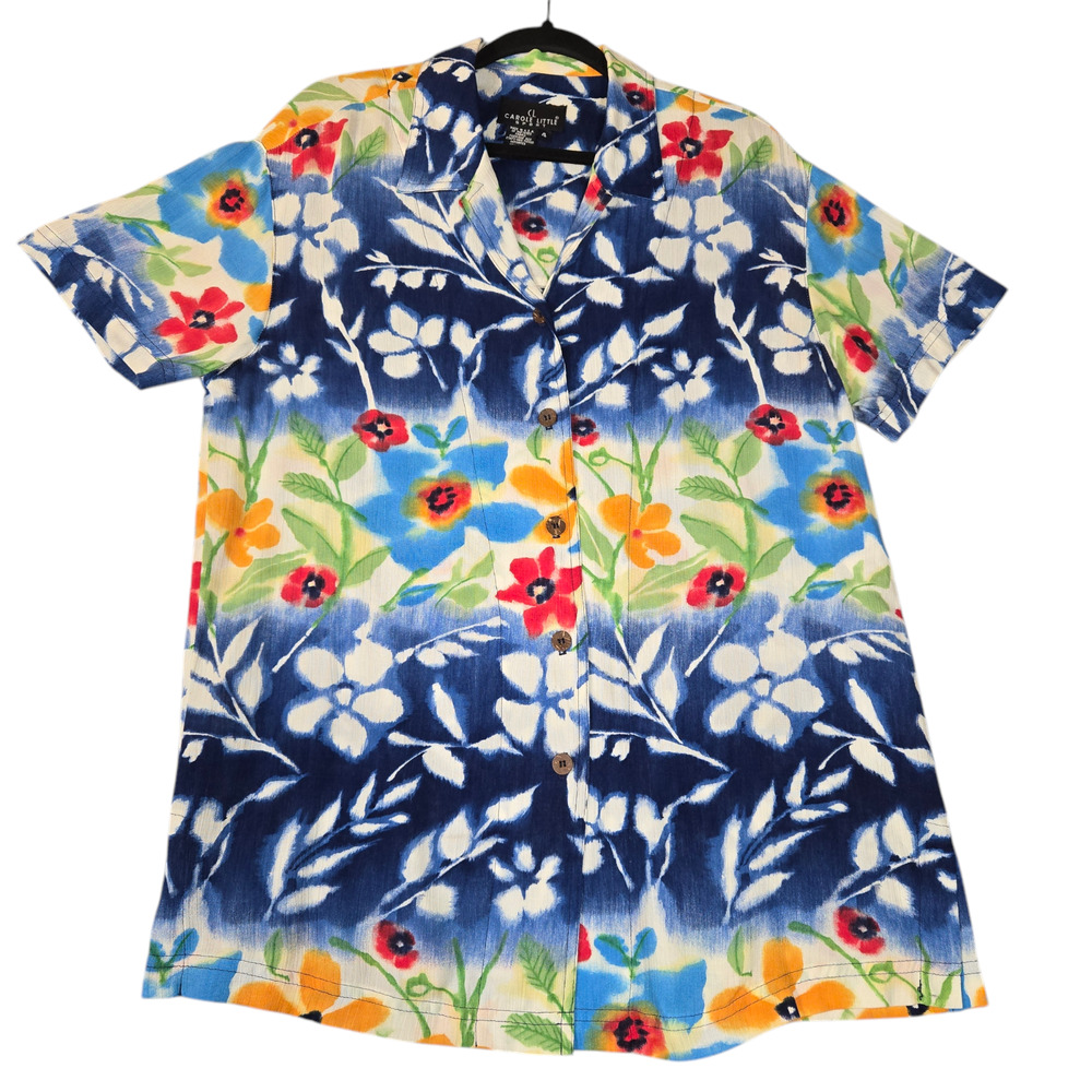 Vtg‎ Carole Little Sport Womens Size 4 Shirt Button Up Colorful Floral Garden
